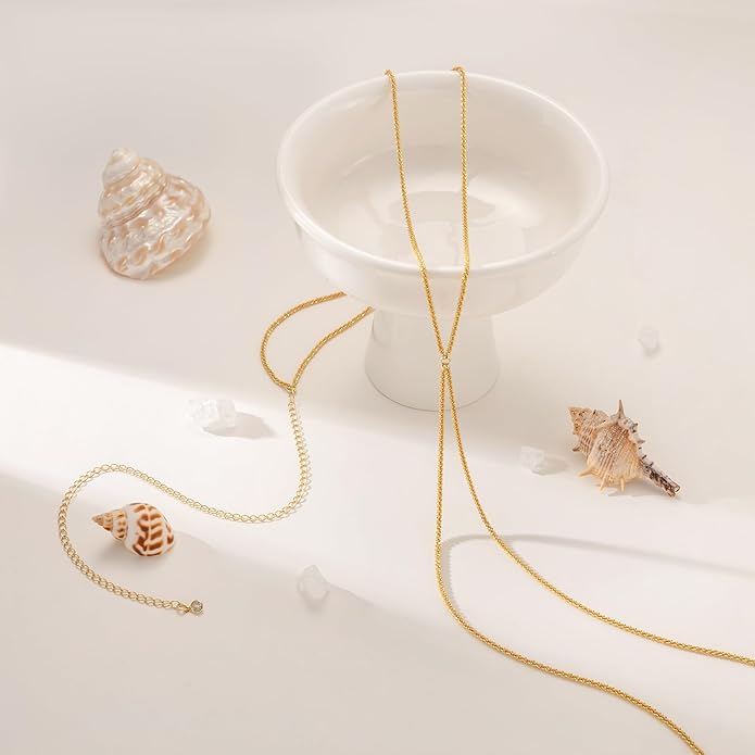 MOODEAR 2PCS Waist Chain for Women - Waterproof 14K Gold Plated/Silver Layered Belly Beads Chains with Drop Cubic Zirconia Body Chain Jewelry Sexy Bikini Belt Gift for Summer Beach