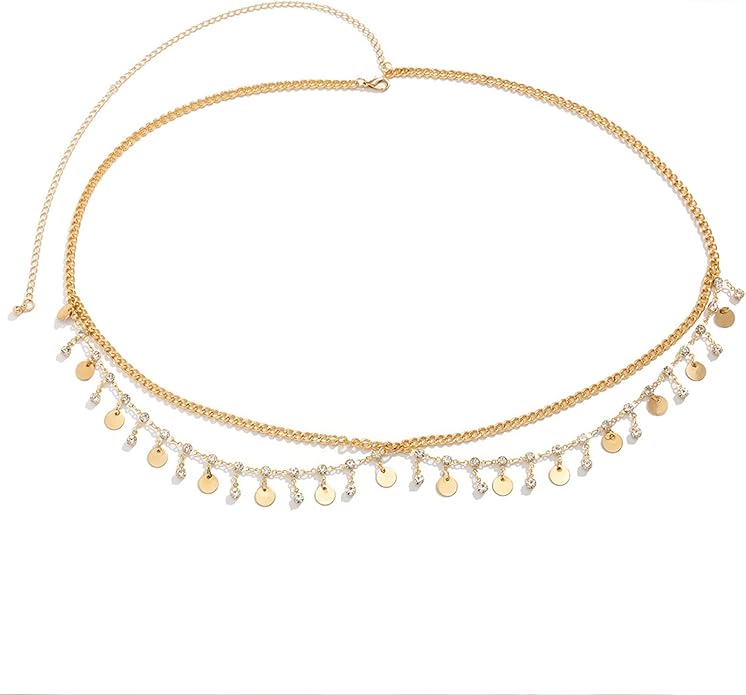 MODRSA Gold Chain Belt - Fashion Waist Chain Belt with Moon, Butterfly Rhinestone & Layered Design
