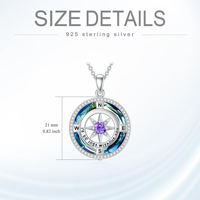 TOUPOP Compass Necklace for Women 925 Sterling Silver I'd be Lost without You Compass Pendant Birthstone Necklaces Anniversary Jewelry Birthday Gift for Girlfriend Wife Graduation Gifts for Her Daugthter