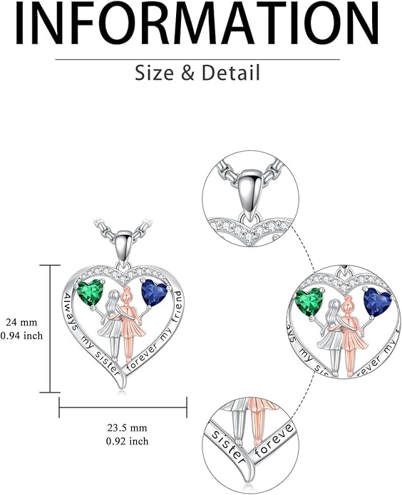 Always My Sister Forever My Friend Birthstone Pendant Necklace Women Jewelry Christmas Valentine Mothers Day Birthday Gifts for Women Sister From Sister