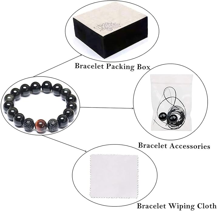 Black Obsidian Bracelet,Feng Shui Black Obsidian Wealth Bracelet for Women Men Couples Handmade Stretch Obsidian Bracelet Bangle with Carved Pixiu Tiger Eye Stone Attract Wealth Money and Good Luck