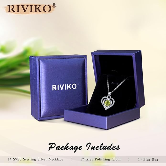 RIVIKO Heart Birthstone Pendant Necklace for Women 925 Sterling Silver Zirconia Necklaces Wedding Anniversary Birthday Mothers Day Jewelry Gifts For Her Mother Wife