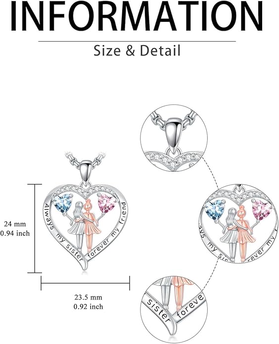 Always My Sister Forever My Friend Birthstone Pendant Necklace Women Jewelry Christmas Valentine Mothers Day Birthday Gifts for Women Sister From Sister