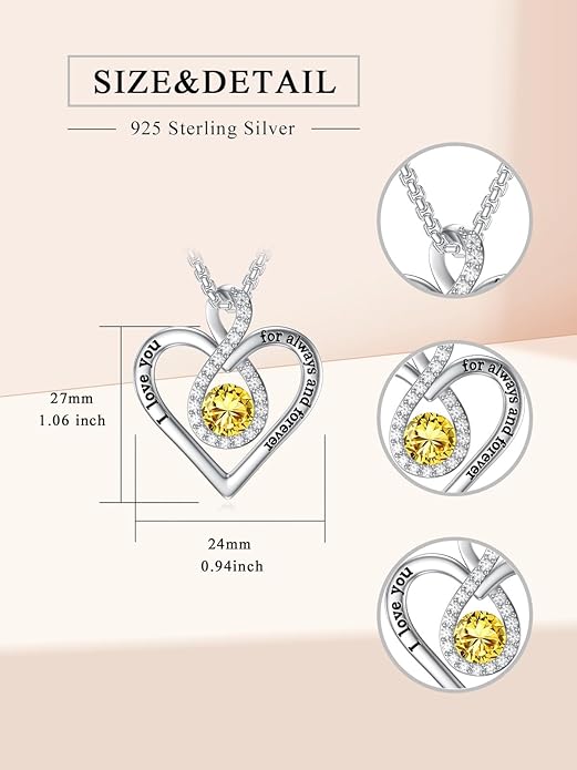 I Love You For Always and Forever Birthstone Necklace Infinity Love Heart Pendant Jewelry Christmas Valentine Mothers Day Birthday Gifts for Women Her Wife Girlfriend