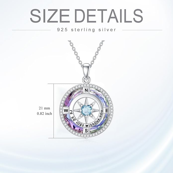 TOUPOP Compass Necklace for Women 925 Sterling Silver I'd be Lost without You Compass Pendant Birthstone Necklaces Anniversary Jewelry Birthday Gift for Girlfriend Wife Graduation Gifts for Her Daugthter