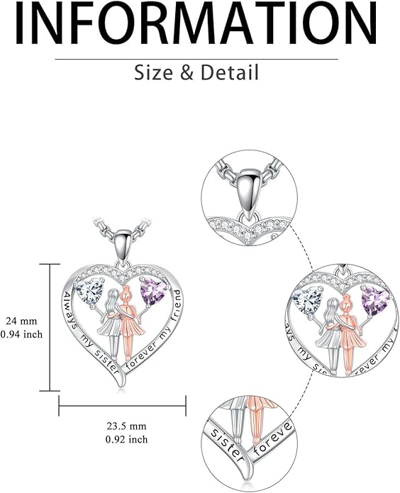 Always My Sister Forever My Friend Birthstone Pendant Necklace Women Jewelry Christmas Valentine Mothers Day Birthday Gifts for Women Sister From Sister