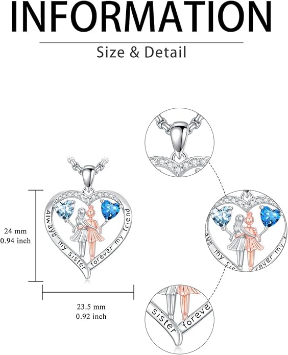Always My Sister Forever My Friend Birthstone Pendant Necklace Women Jewelry Christmas Valentine Mothers Day Birthday Gifts for Women Sister From Sister