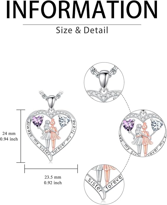 Always My Sister Forever My Friend Birthstone Pendant Necklace Women Jewelry Christmas Valentine Mothers Day Birthday Gifts for Women Sister From Sister