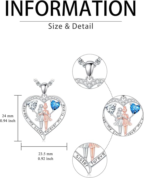 Always My Sister Forever My Friend Birthstone Pendant Necklace Women Jewelry Christmas Valentine Mothers Day Birthday Gifts for Women Sister From Sister