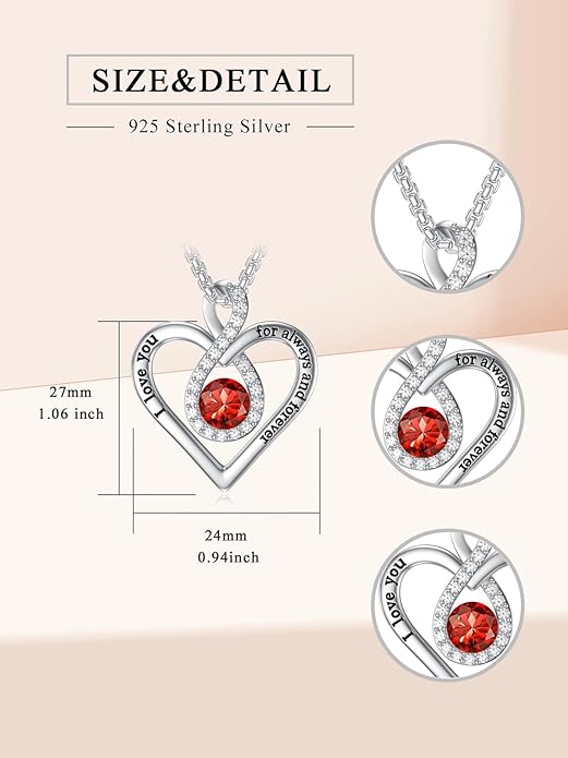 I Love You For Always and Forever Birthstone Necklace Infinity Love Heart Pendant Jewelry Christmas Valentine Mothers Day Birthday Gifts for Women Her Wife Girlfriend