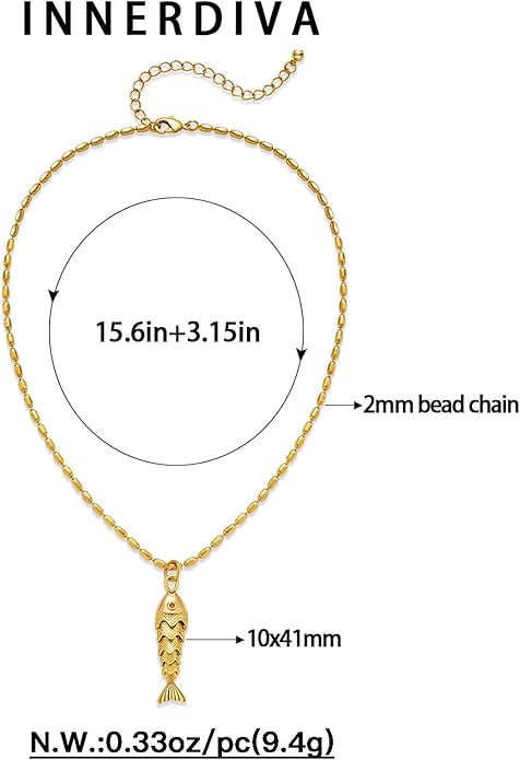 Seashell Necklace for Women, Gold Statement Fish Shell Pendant Necklace Beach Summer Shell Jewelry