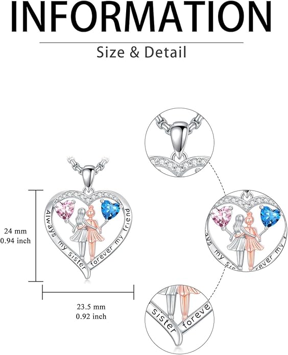 Always My Sister Forever My Friend Birthstone Pendant Necklace Women Jewelry Christmas Valentine Mothers Day Birthday Gifts for Women Sister From Sister