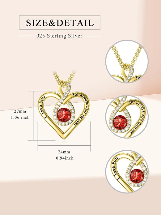 I Love You For Always and Forever Birthstone Necklace Infinity Love Heart Pendant Jewelry Christmas Valentine Mothers Day Birthday Gifts for Women Her Wife Girlfriend