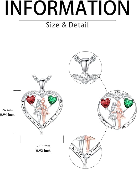 Always My Sister Forever My Friend Birthstone Pendant Necklace Women Jewelry Christmas Valentine Mothers Day Birthday Gifts for Women Sister From Sister