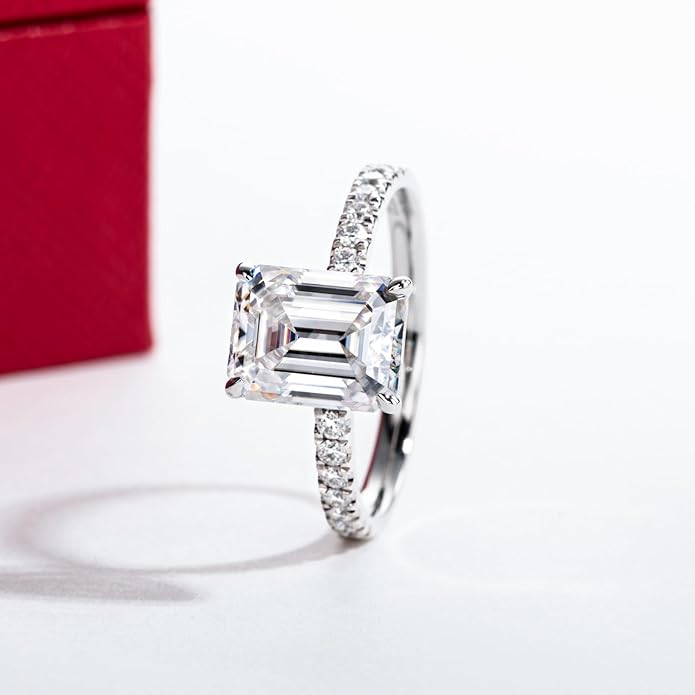 14K Solid Gold Side Stones Ring, Round/Princess Cut Centerpiece Moissanite Lab Grown Created Diamond, D Color and Flawless Real Gold Wedding Anniversary Ring