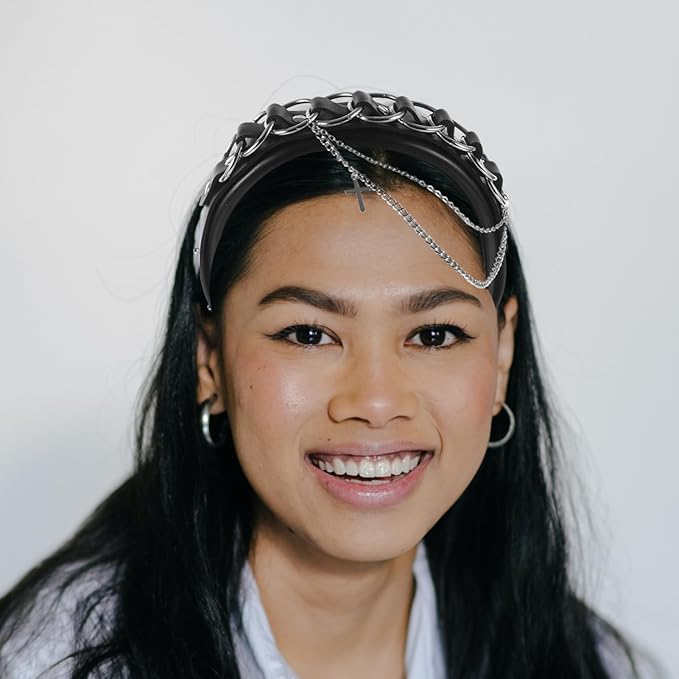 Beaupretty Gothic Headband with Punk Chains and Cross Decoration Retro Style Hair Accessory for Women Unique Goth Hairpiece for Festivals and Costumes