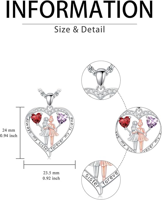 Always My Sister Forever My Friend Birthstone Pendant Necklace Women Jewelry Christmas Valentine Mothers Day Birthday Gifts for Women Sister From Sister