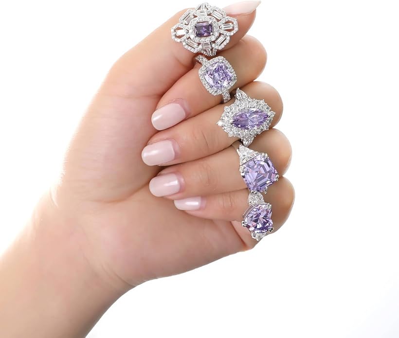 BERRICLE Sterling Silver CZ 3-Stone Solitaire Wedding Engagement Rings for Women, Cubic Zirconia Ring - Asscher, Cushion, Emerald, Pear, Round Cut - Canary Yellow, Green, Amethyst Purple Colors