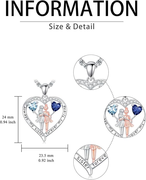 Always My Sister Forever My Friend Birthstone Pendant Necklace Women Jewelry Christmas Valentine Mothers Day Birthday Gifts for Women Sister From Sister