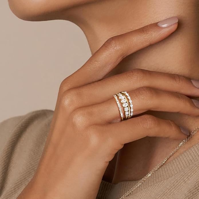 WFYOU Gold Rings for Women that Don't Tarnish Cubic Zirconia Ring Stackable Rings for Women Dainty 14K Gold Plated Rings Set Wedding Bands for Women Gold Jewelry Ring Size 6 7 8 9 10