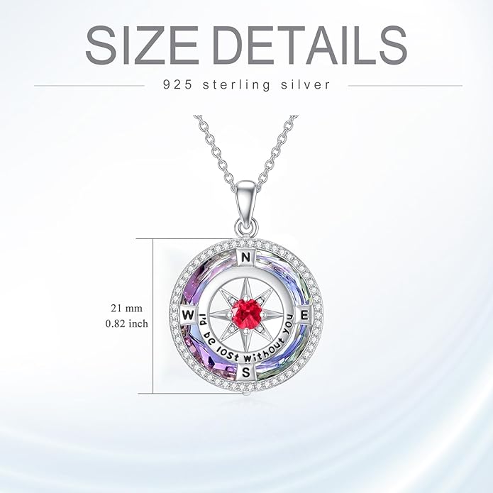 TOUPOP Compass Necklace for Women 925 Sterling Silver I'd be Lost without You Compass Pendant Birthstone Necklaces Anniversary Jewelry Birthday Gift for Girlfriend Wife Graduation Gifts for Her Daugthter