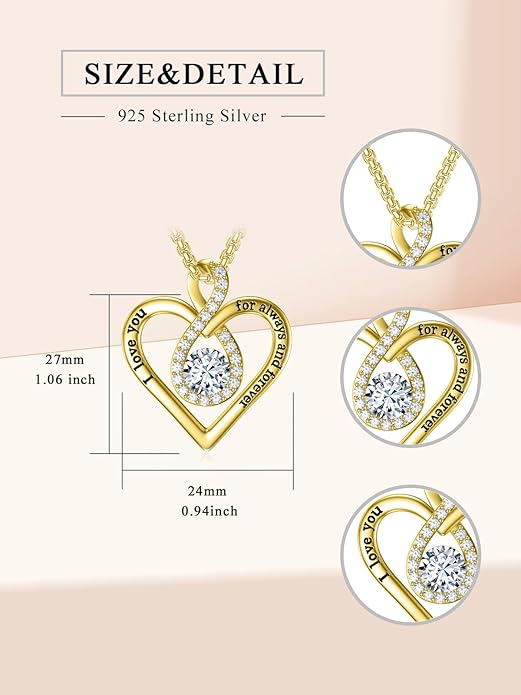 I Love You For Always and Forever Birthstone Necklace Infinity Love Heart Pendant Jewelry Christmas Valentine Mothers Day Birthday Gifts for Women Her Wife Girlfriend