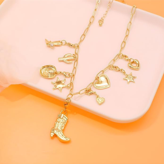 Chunky Retro Heart Necklace for Women Antique Layer Beach Ocean Moon Stars Western Boho Charm Necklaces Retro Link Chain Jewelry