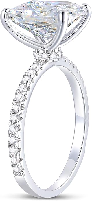 14K White Gold Moissanite Engagement Ring 4 Carat 8x10mm Radiant Cut Moissanite Rings 4-Prong 14K Gold Engagement Ring for Women