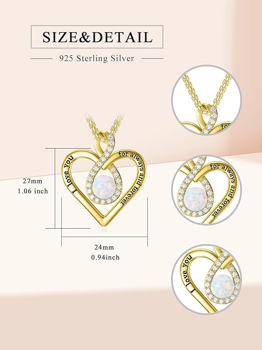 I Love You For Always and Forever Birthstone Necklace Infinity Love Heart Pendant Jewelry Christmas Valentine Mothers Day Birthday Gifts for Women Her Wife Girlfriend