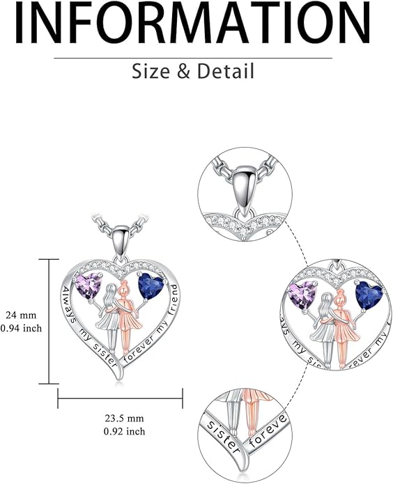 Always My Sister Forever My Friend Birthstone Pendant Necklace Women Jewelry Christmas Valentine Mothers Day Birthday Gifts for Women Sister From Sister