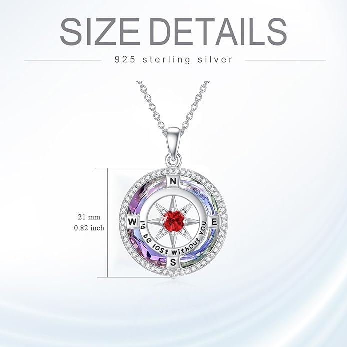 TOUPOP Compass Necklace for Women 925 Sterling Silver I'd be Lost without You Compass Pendant Birthstone Necklaces Anniversary Jewelry Birthday Gift for Girlfriend Wife Graduation Gifts for Her Daugthter