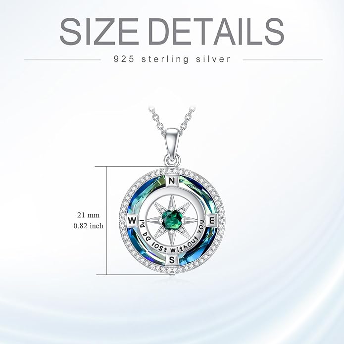 TOUPOP Compass Necklace for Women 925 Sterling Silver I'd be Lost without You Compass Pendant Birthstone Necklaces Anniversary Jewelry Birthday Gift for Girlfriend Wife Graduation Gifts for Her Daugthter