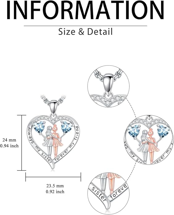 Always My Sister Forever My Friend Birthstone Pendant Necklace Women Jewelry Christmas Valentine Mothers Day Birthday Gifts for Women Sister From Sister