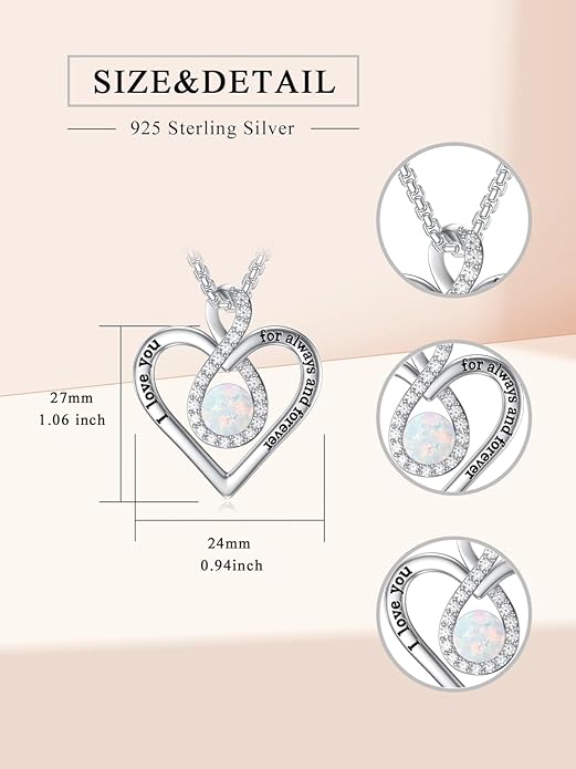 I Love You For Always and Forever Birthstone Necklace Infinity Love Heart Pendant Jewelry Christmas Valentine Mothers Day Birthday Gifts for Women Her Wife Girlfriend