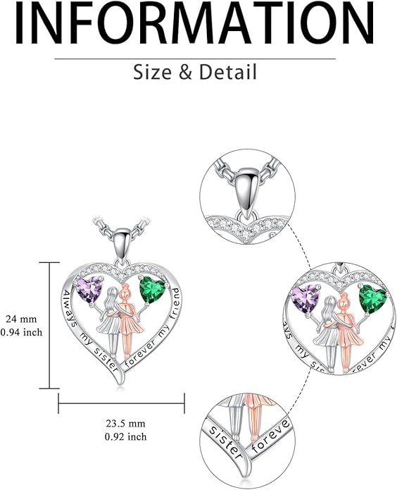 Always My Sister Forever My Friend Birthstone Pendant Necklace Women Jewelry Christmas Valentine Mothers Day Birthday Gifts for Women Sister From Sister