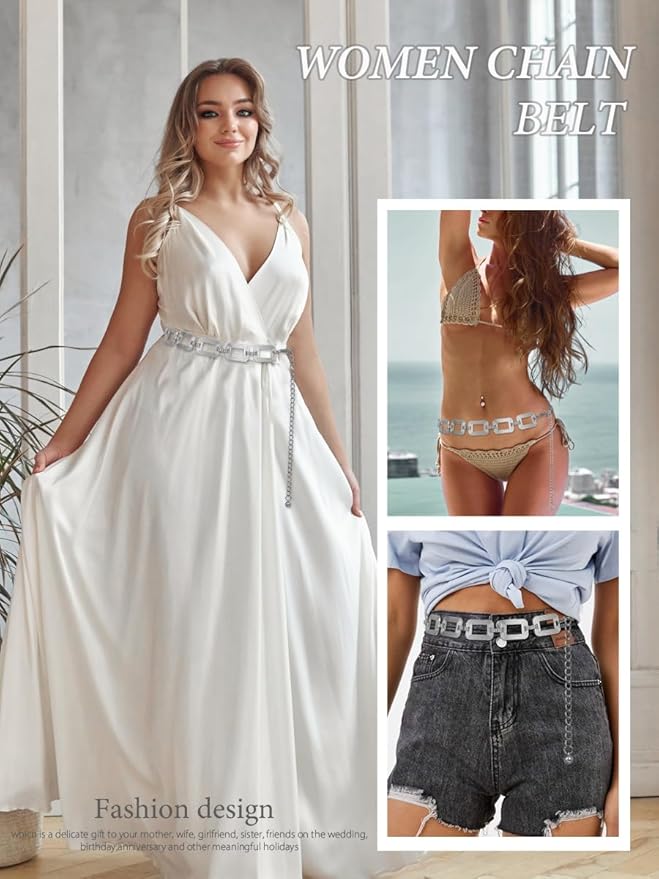 FIORETTO Chain Belts for Women Fashion Metal Waist Chain Chunky Belts for Dresses Jeans