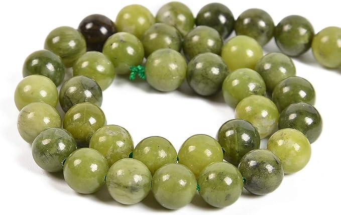 36pcs 10mm Natural Canadian Jade Gemstone Round Spacer Loose Stone Beads for Jewelry Making 15.5" 1 Strand (Canadian Jade, 10mm 36Beads)
