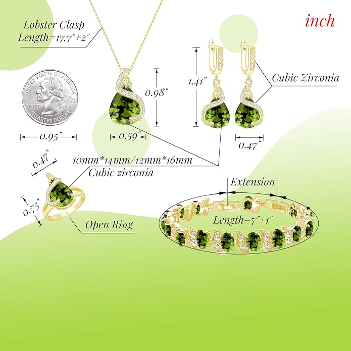 GZWHD Jewelry Set for Women Water Drop Cubic Zirconia Artificial Crystal Earrings Pendant Necklace Open Ring Tennis Bracelet Wedding Anniversary Birthday Engagement Gift for Bridesmaid Wife Girlfriend Friend