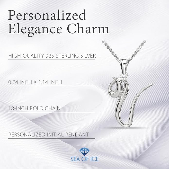 SEA OF ICE Letter Initial Necklace, Alphabet Letter Pendant Necklace, Sterling Silver, Gold, Rose Gold Necklace for Women, Elegant Initial Necklaces, Personalized Custom Women's Necklaces