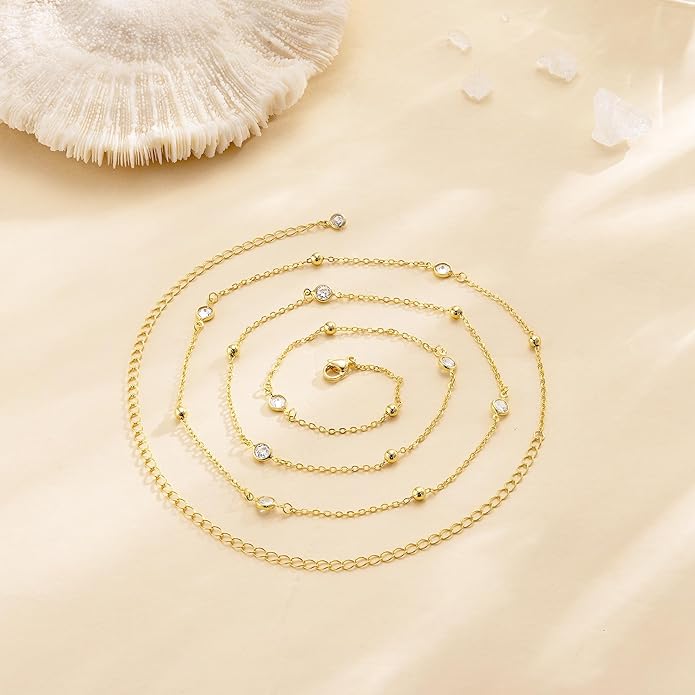 CHESKY Gold Waist Chain, 14K Gold Plated Belly Chain Adjustable Waterproof Body Chain Sexy Bikini Waist Beads for Women Satellite Beads Diamond Pearl Coin Chain Dainty Body Chain Jewelry for Women