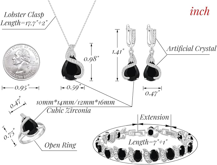 GZWHD Jewelry Set for Women Water Drop Cubic Zirconia Artificial Crystal Earrings Pendant Necklace Open Ring Tennis Bracelet Wedding Anniversary Birthday Engagement Gift for Bridesmaid Wife Girlfriend Friend
