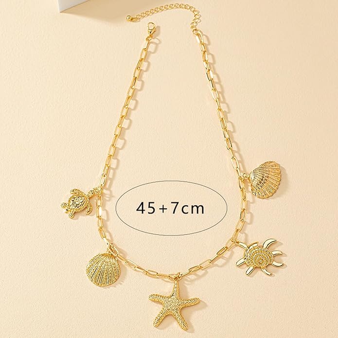 Choistily Charm Necklace Dainty Gold Western Outfit Beach Jewelry for Women Trendy Cowgirl Accessories for Women Gold Bow Sea Shell Pendant Necklace Preppy Stuff Summer Jewelry 2025
