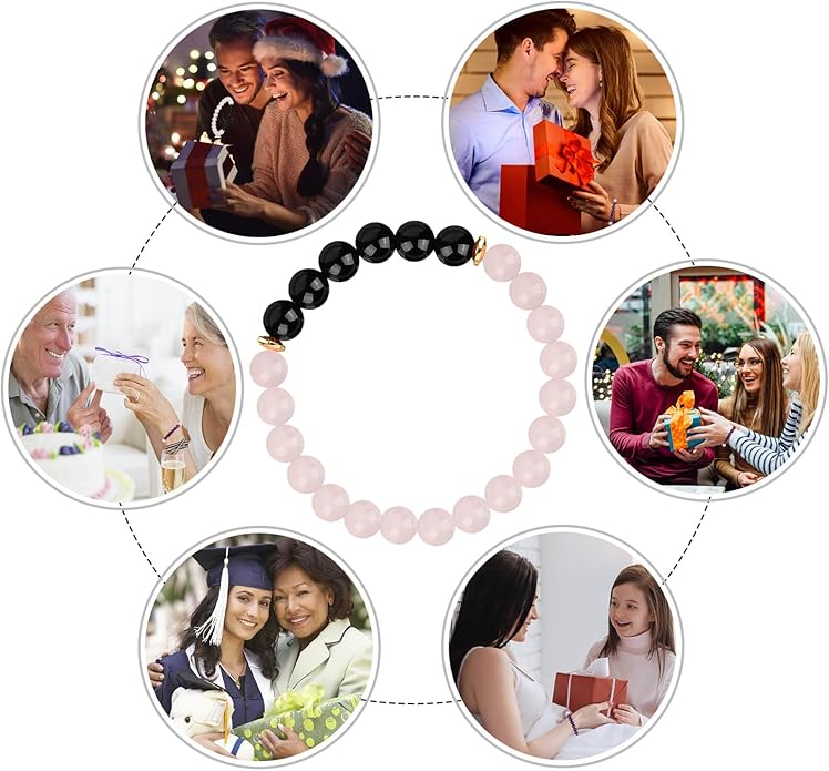 HOZEAL Rose Quartz Pink Opal Peru Crystal Bracelet, Love Friendship Crystal Stone Chakra Bracelet, Business Money Energy Wealth Good Luck Prosperity Feng Shui Beaded Bracelet for Men Women