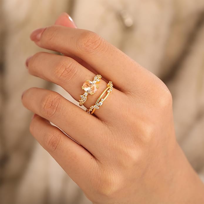 WFYOU Gold Rings for Women that Don't Tarnish Cubic Zirconia Ring Stackable Rings for Women Dainty 14K Gold Plated Rings Set Wedding Bands for Women Gold Jewelry Ring Size 6 7 8 9 10