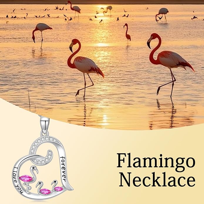 JUSTKIDSTOY Flamingo Necklace 925 Sterling Silver Animal Pendant with Cubic Zirconia Flamingo Bird Necklace Gifts for Women Wife Girlfriend