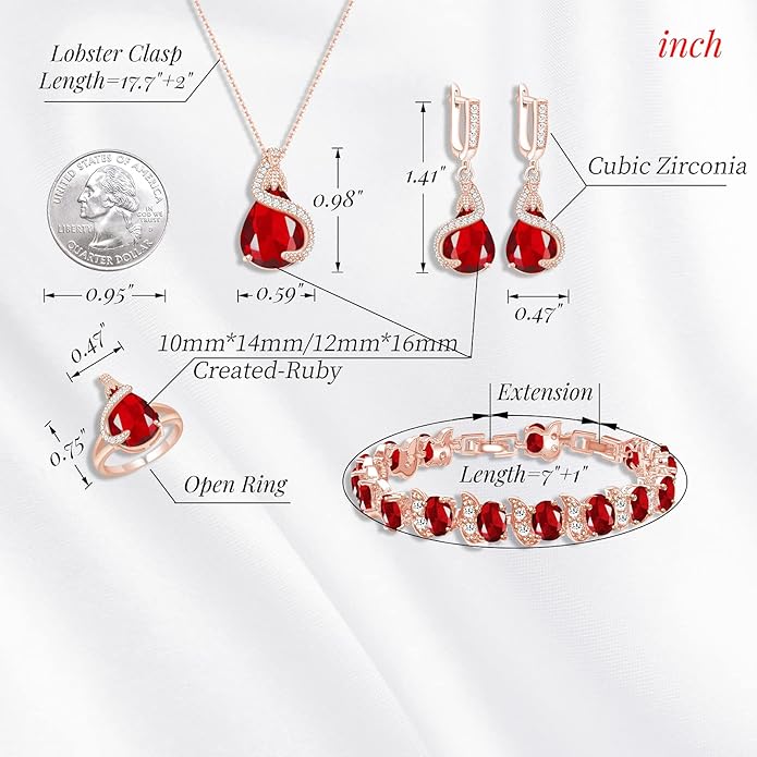 GZWHD Jewelry Set for Women Water Drop Cubic Zirconia Artificial Crystal Earrings Pendant Necklace Open Ring Tennis Bracelet Wedding Anniversary Birthday Engagement Gift for Bridesmaid Wife Girlfriend Friend