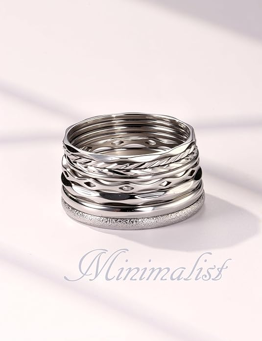 YADOCA 8Pcs 1MM 2MM Stainless Steel Rings for Women Men Minimalist Fashion Dainty Plain Thin Knuckle Stacking Midi Thumb Rings Stackable Statement Band Rings Set Silver Gold Tone Size 4-12