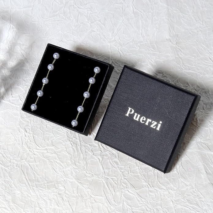 Pearl Earrings,4mm 5mm 6mm Gold/Silver Dangle Earrings for Women White Long Drop Pearl Dangling Earrings Bridal Wedding Dainty Prom Earrings Birthday Gifts Jewelry