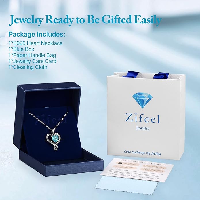 Birthday Gifts for Women Wife Infinity Heart Birthstone I Love You Necklace for Women S925 Sterling Silver Anniversary Wedding Gifts for Christmas Valentines Mothers Day Women's jewelry Diamond Pendant Necklaces Gift for Her Mom Daughter Grandma