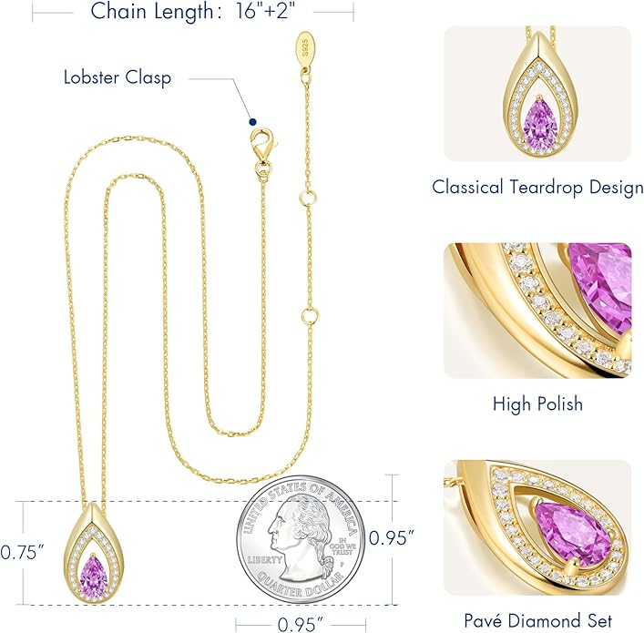 Kstyle 14K Gold Lab-Grown Moissanite/Emerald/Birthstone Pendant Necklaces for Women, Wife Girlfriend Daughter Mom Grandma Gifts, Dainty Birthday Jewelry for Her (925 Sterling Silver Base) Non Tarnish